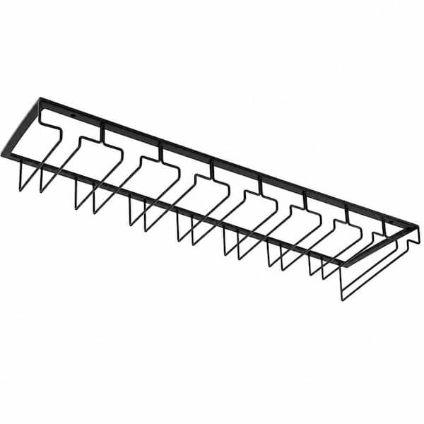8-Row Extreme Large Stemware Hanger with Screws, Wine Glass Rack Under Cabinet for Bar Counter, Kitchen, Black