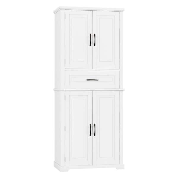 30.00 in. W x 15.70 in. D x 72.20 in. H in White Bathroom Storage Linen Cabinet with Doors, Drawer and Adjustable Shelf