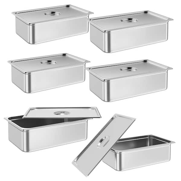 6-Piece Stainless Steel Steam Table Hotel Pans, 20.9 x 12.8 x 6 in. Roasting Pan Set with Lid