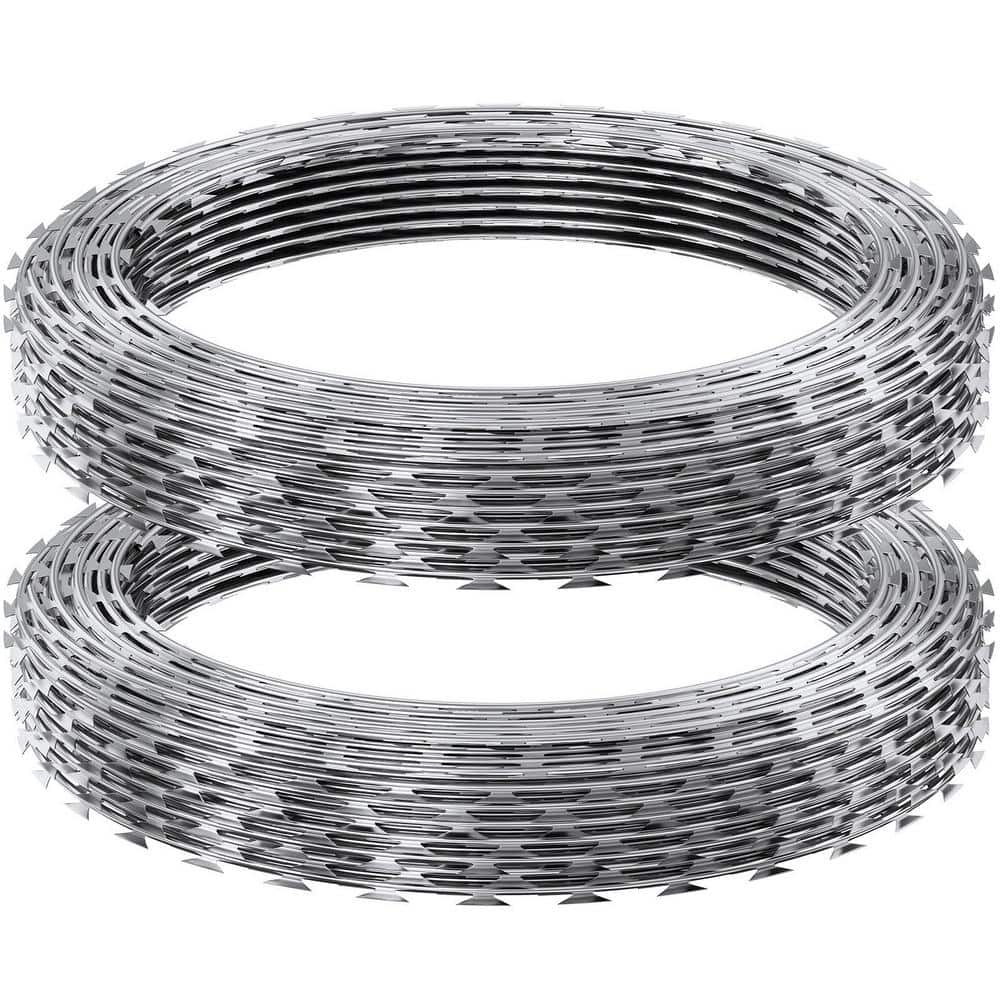 Galvanized Double Spiral Razor Wire Fence Set, 98 ft Coverage
