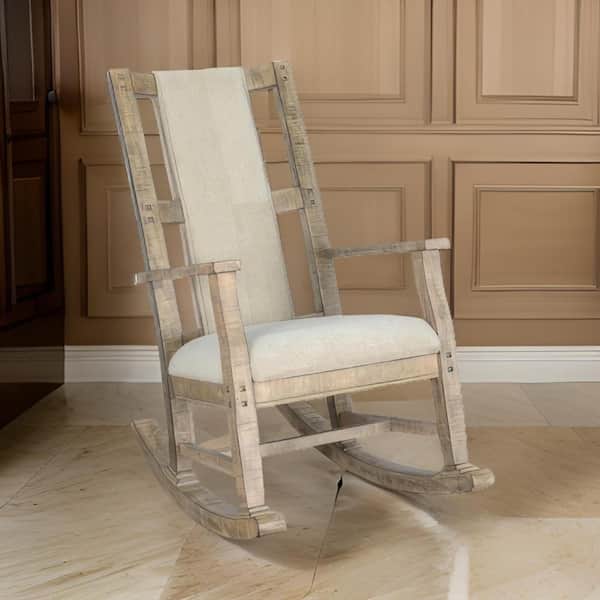 Benjara Rena Brown and Beige Fabric Cushion Seat Rocking Chair