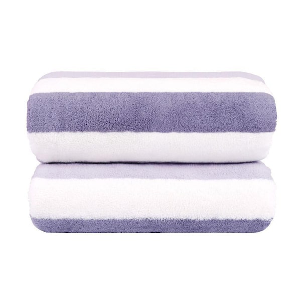 Purple Ombre Stripe Ultra Soft Polyester Fleece Bath Towel (Set of 2)