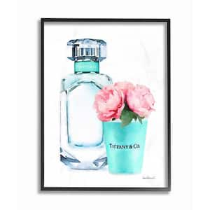 11 in. x 14 in. "Teal Blue Perfume Bottle and Pink Peonies" by Artist Amanda Greenwood Framed Wall Art