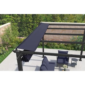 10 ft. x 13 ft. Gray Aluminum Frame Pergola with Navy Blue Retractable Sun Shade Canopy and Extra Top Roof