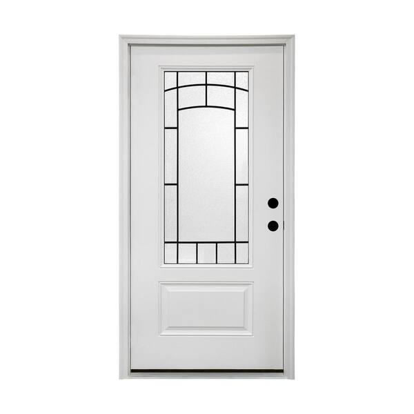 36 in. x 80 in. 1-Lite Left-Hand/Inswing Frosted Glass White Fiberglass Prehung Front Door with Threshold, Hinges