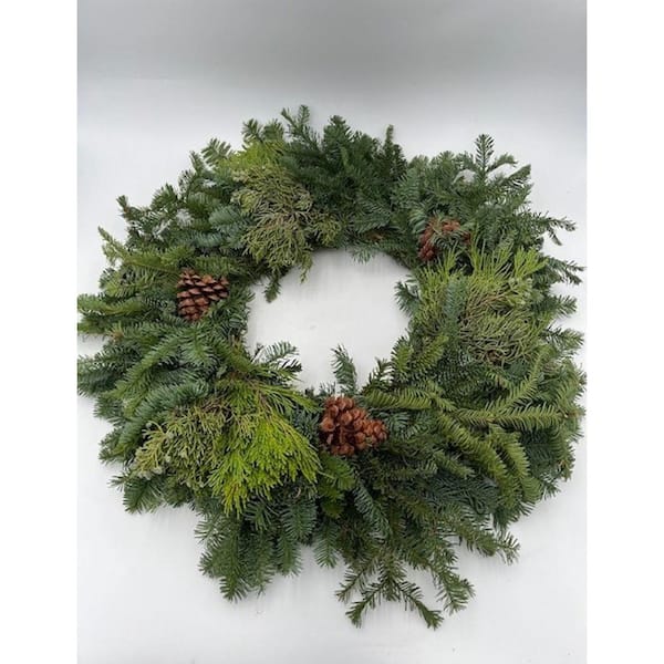 BELL NURSERY 24 in. Mixed Noble Fir Wreath with Pine Cones