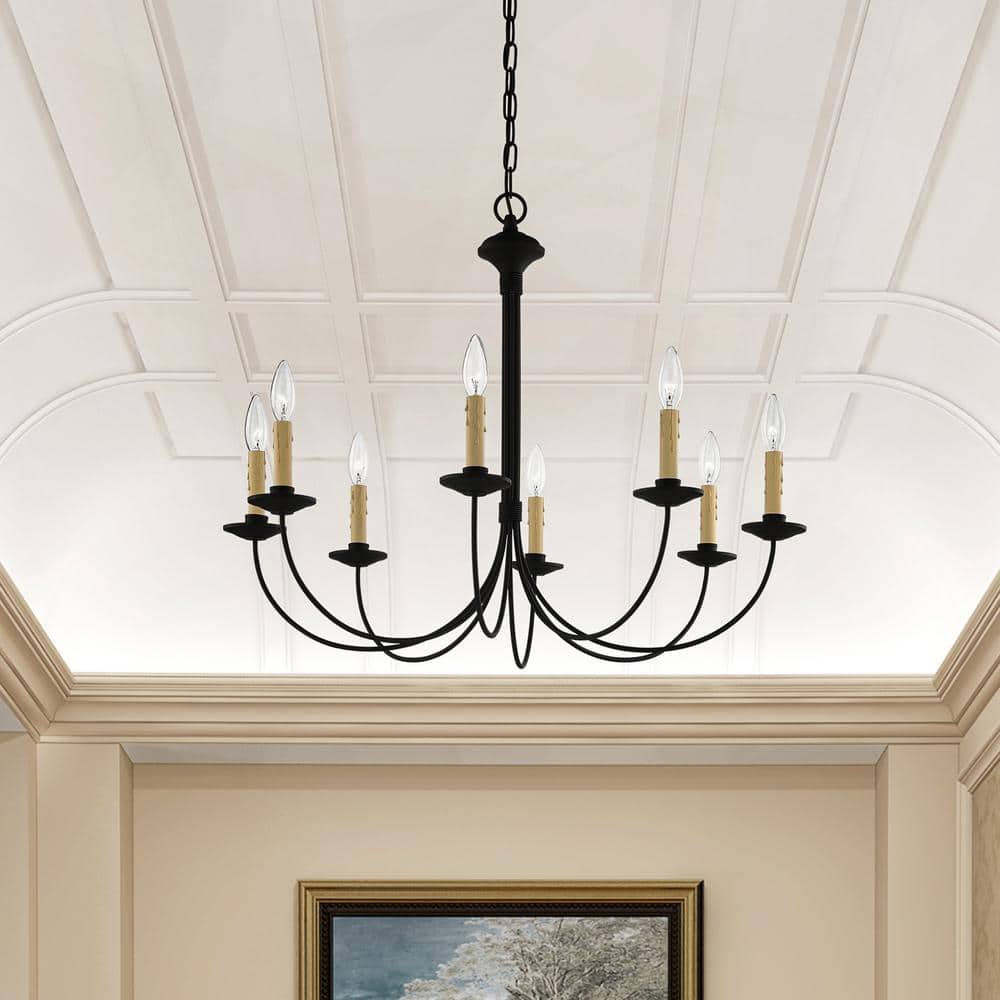Heritage Black Steel 8-Light Curved Chandelier