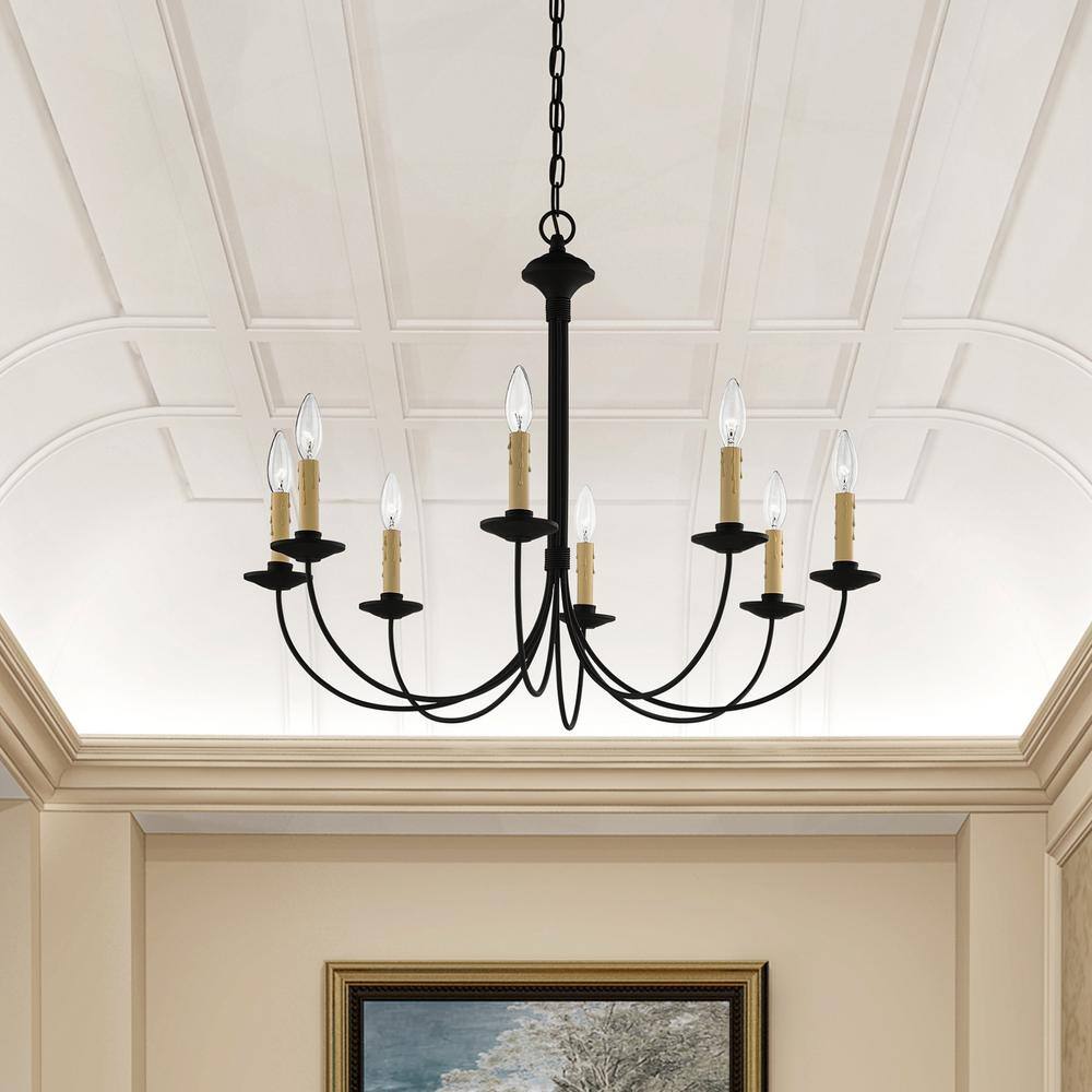 Heritage Black Steel 8-Light Curved Chandelier