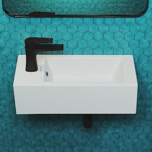 Voltaire 19.5 in. x 10 in. Rectangular Ceramic Wall Hung Vessel Sink with Left Side Faucet Mount in White