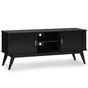 Draper Solid Hardwood 60 in. Wide Mid Century Modern TV Media Stand in Black For TVs up to 65 in.