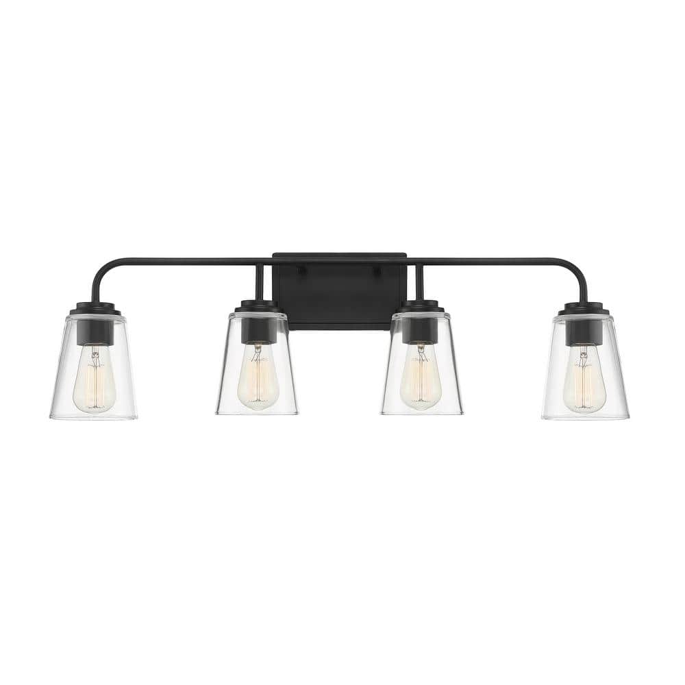 32 in. W x 9.75 in. H 4-Light Matte Black Bathroom Vanity Light with Clear Glass Shades price history on PriceWatchPro