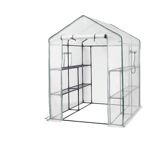 57 in. W x 57 in. D x 76 in. H Greenhouse for Outdoors, Durable Green House Kit with Window for Backyard, White