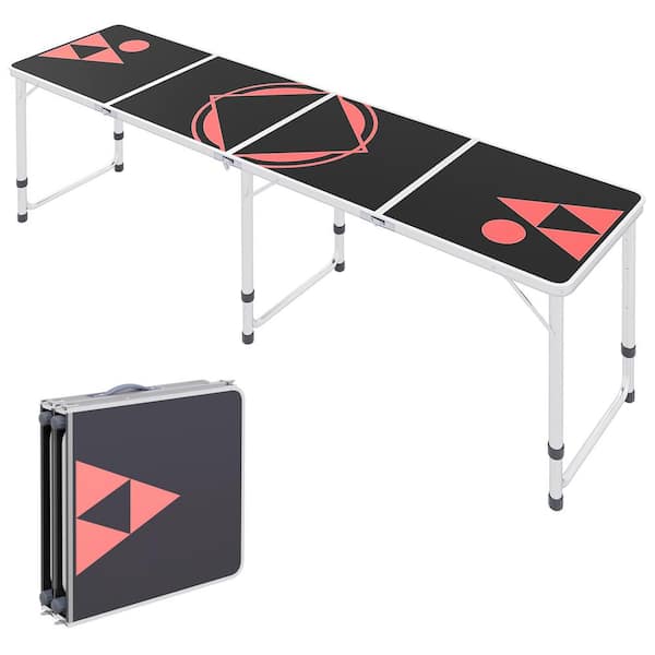 Zeus & Ruta 94.5 in. Black and Red Rectangular Aluminum Picnic Tables Portable Beer Pong Table with Adjustable Legs for Party, Beach