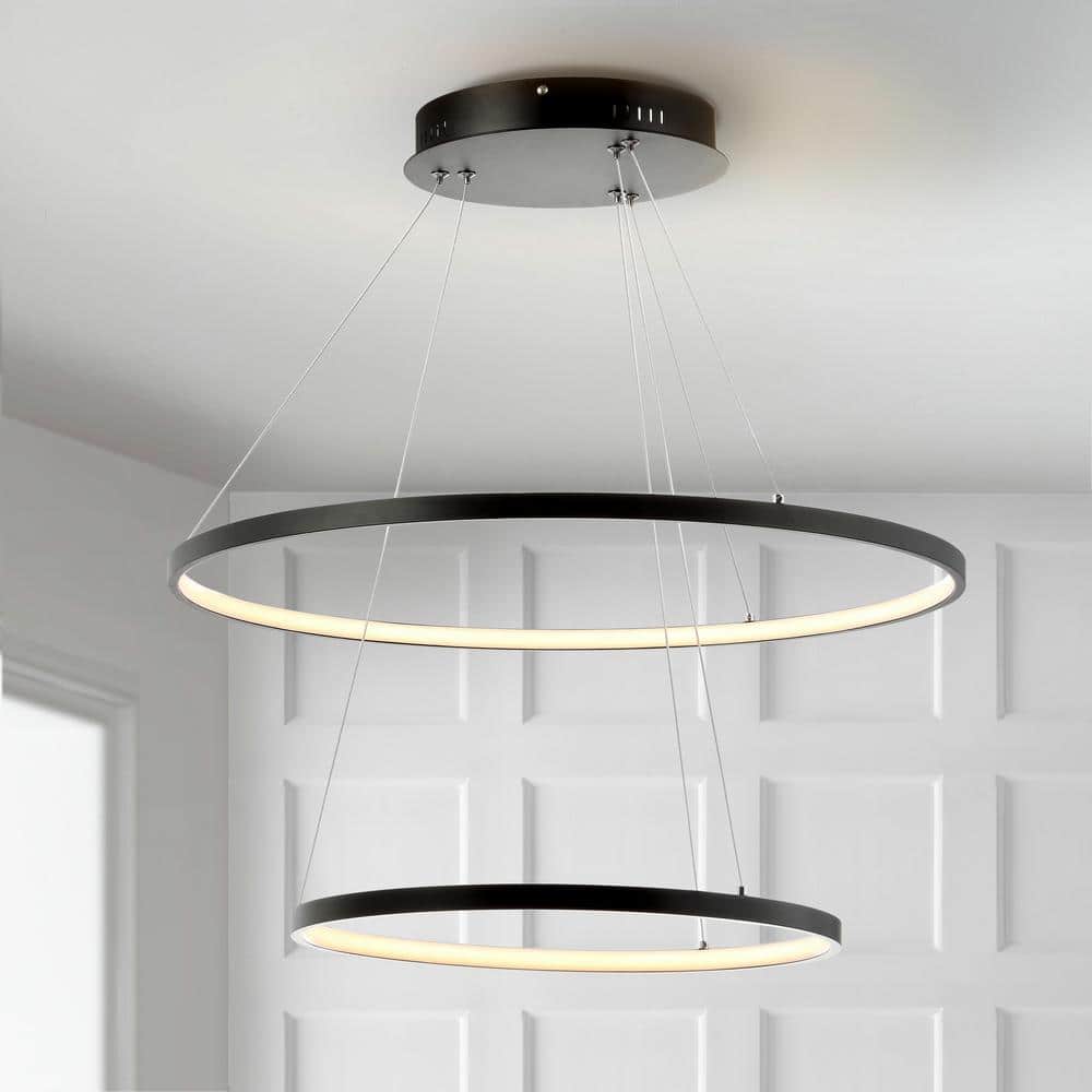 Brice 24" Matte Black Chrome-Lined Modern LED Pendant Chandelier