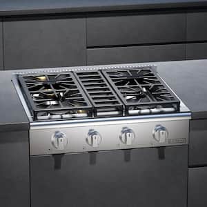 30 in. Pro-Style Slide-in Natural Gas Range Top Cooktop with 4 Deep Recessed Ultra High-Low Burners in Stainless Steel