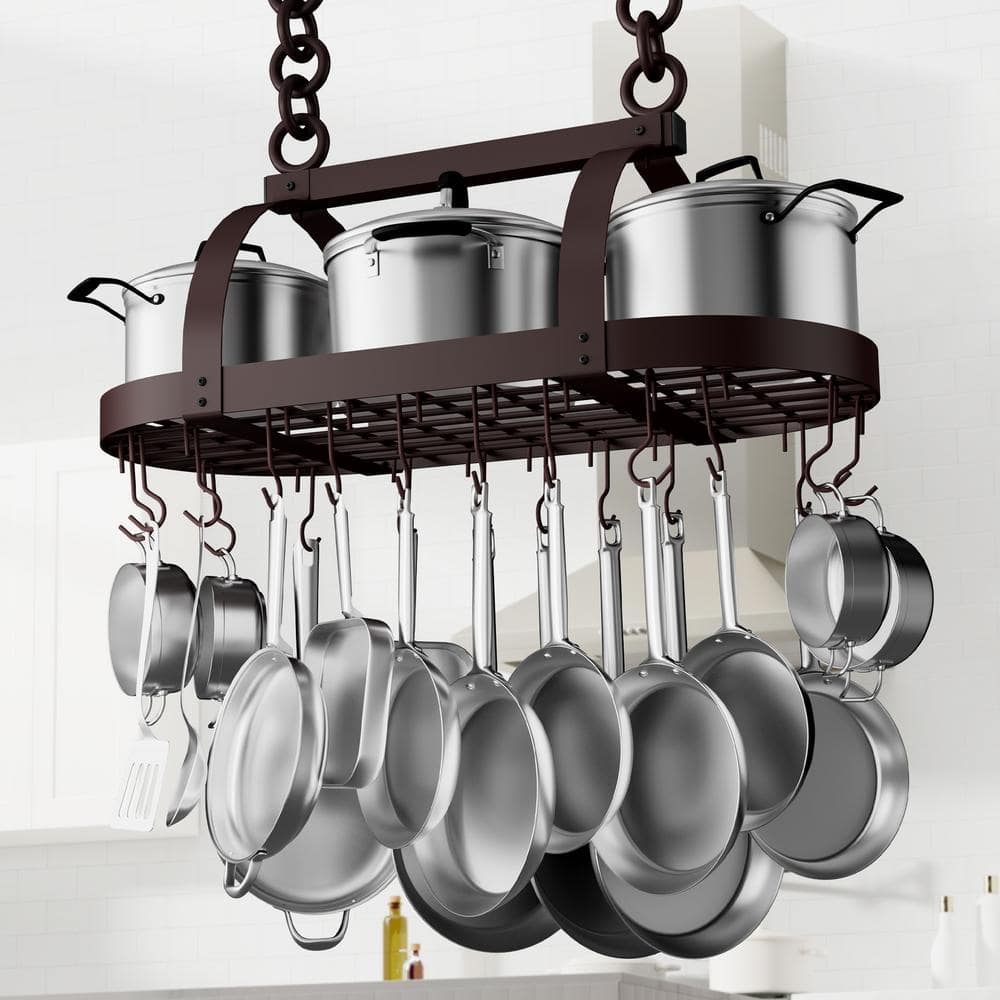 KES Oiled Bronze Oval Hanging Ceiling Pot Rack for Kitchen KES Oiled Bronze Oval Hanging Ceiling Pot Rack for Kitchen