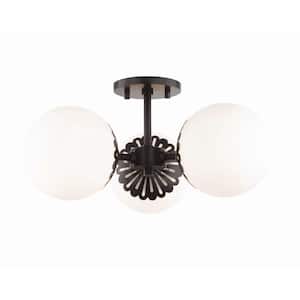 Paige 3-Light Old Bronze Semi-Flush Mount with Opal Matte Glass Shade