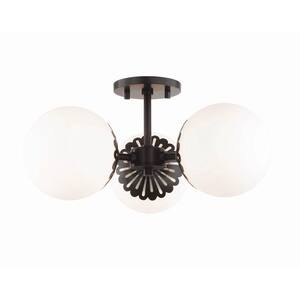 Paige 3-Light Old Bronze Semi-Flush Mount with Opal Matte Glass Shade