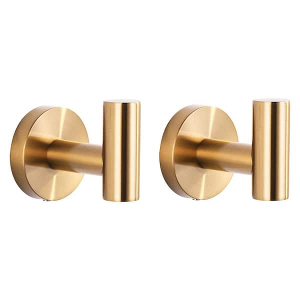 WOWOW Stainless Steel J-Hook Robe/Towel Hook in Gold 2-Pack