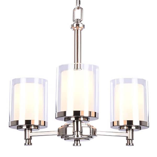 Hampton Bay Burbank 3-Light Brushed Nickel Chandelier with Dual Glass Shades