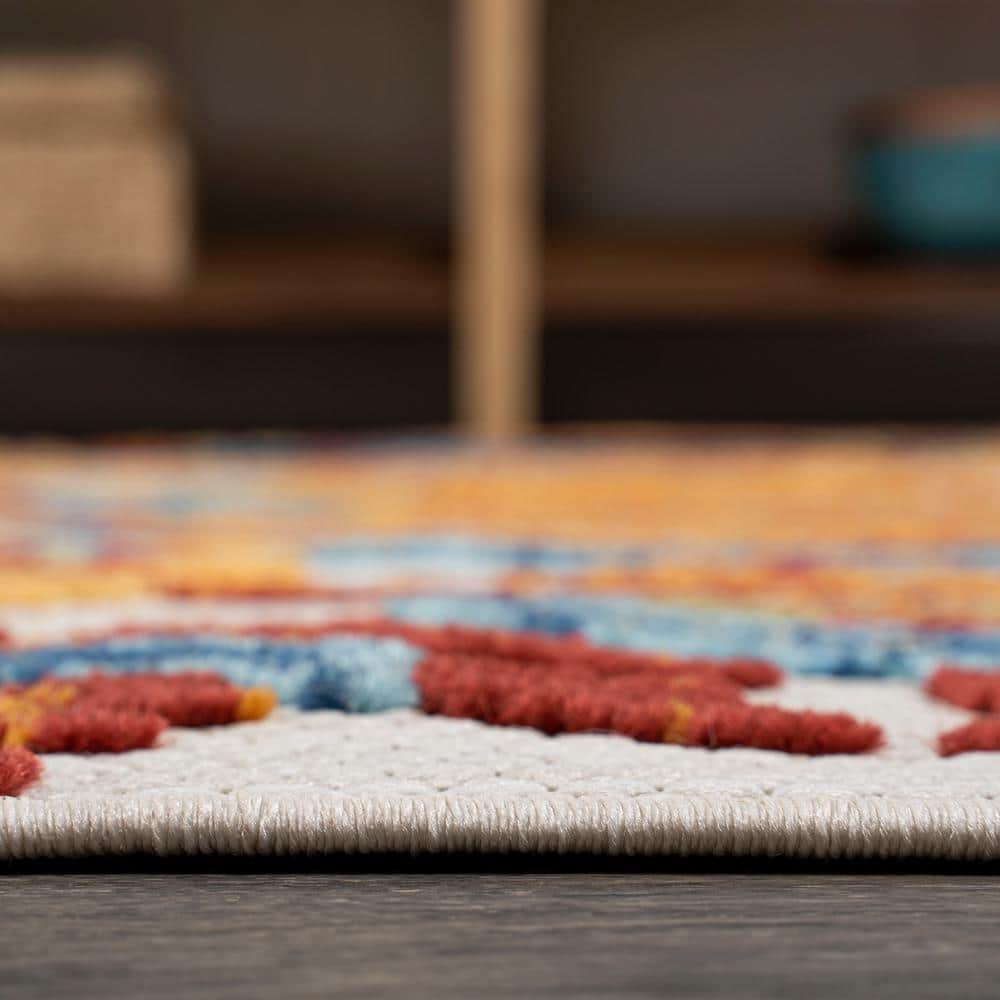 Paisley High-Low Orange and Multicolor Synthetic Runner Rug