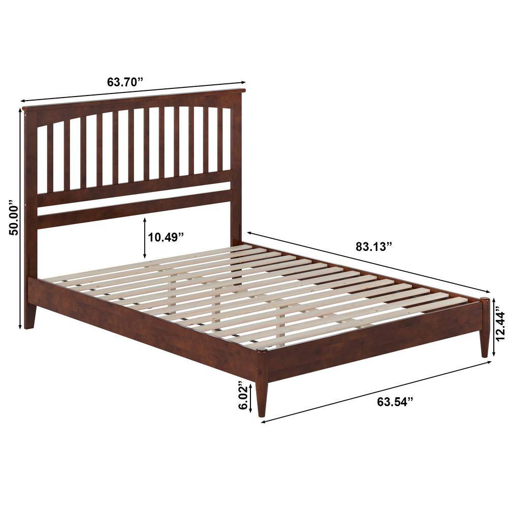 Becket Queen Walnut Wood Low Profile Platform Bed with Slats