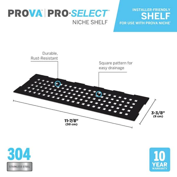 3.375 in. W x 11.8 in. L Prova Pro-Select Shower Kit Niche Shelf-Square-MBLK