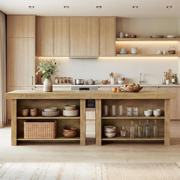 BYBLIGHT Keenyah Oak Brown 63 in. W Kitchen Island with 4 Spacious