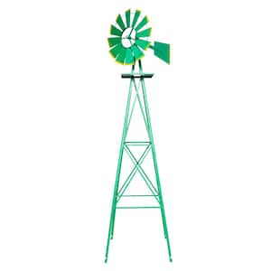 8 ft. Ornamental Windmill Backyard Garden Decoration Weather Vane with 4 Legs Design-Green