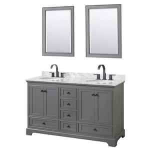 Deborah 60 in. W x 22 in. D x 35 in. H Double Bath Vanity in Dark Gray with White Carrara Marble Top and 24 in. Mirrors