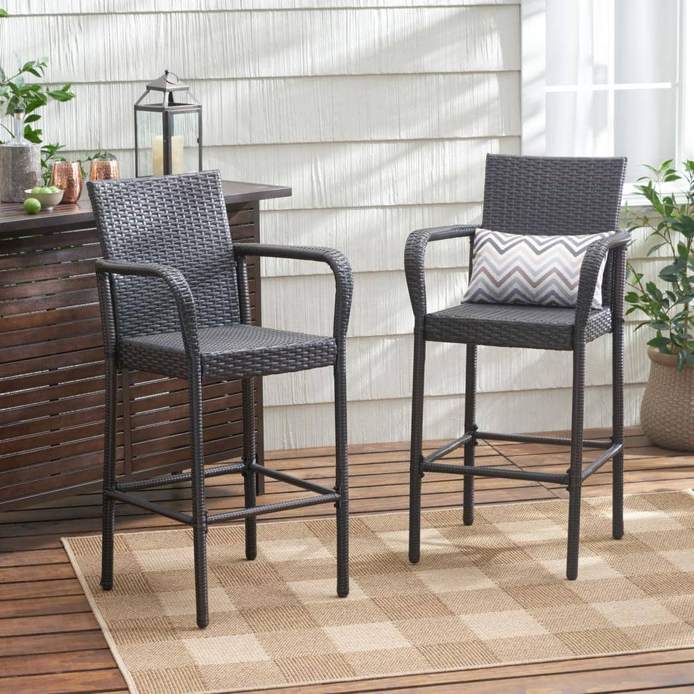 46.5 in. Dark Brown Wicker Outdoor Bar Stool (2-Pack)