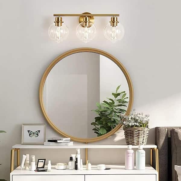 Modern 9.06 in. 3-Light Gold Bathroom Vanity Light Interior Powder Room LED Lighting with Clear Globe Shades