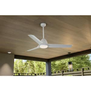 Fit 54 in. Outdoor White Downrod Mount Ceiling Fan with Integrated LED with Remote Control Included