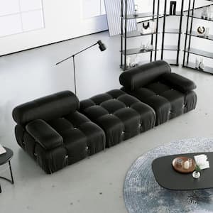 103.95 in. Free Combination Minimalist Sofa Convertible Modular Reversible 3 Seater Velvet Couch and Ottoman, Black