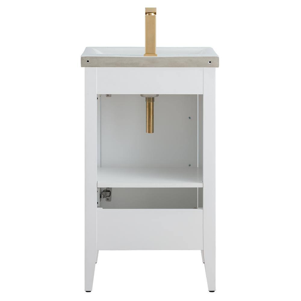 White and Golden Brushed Single Bathroom Vanity with Ceramic Top