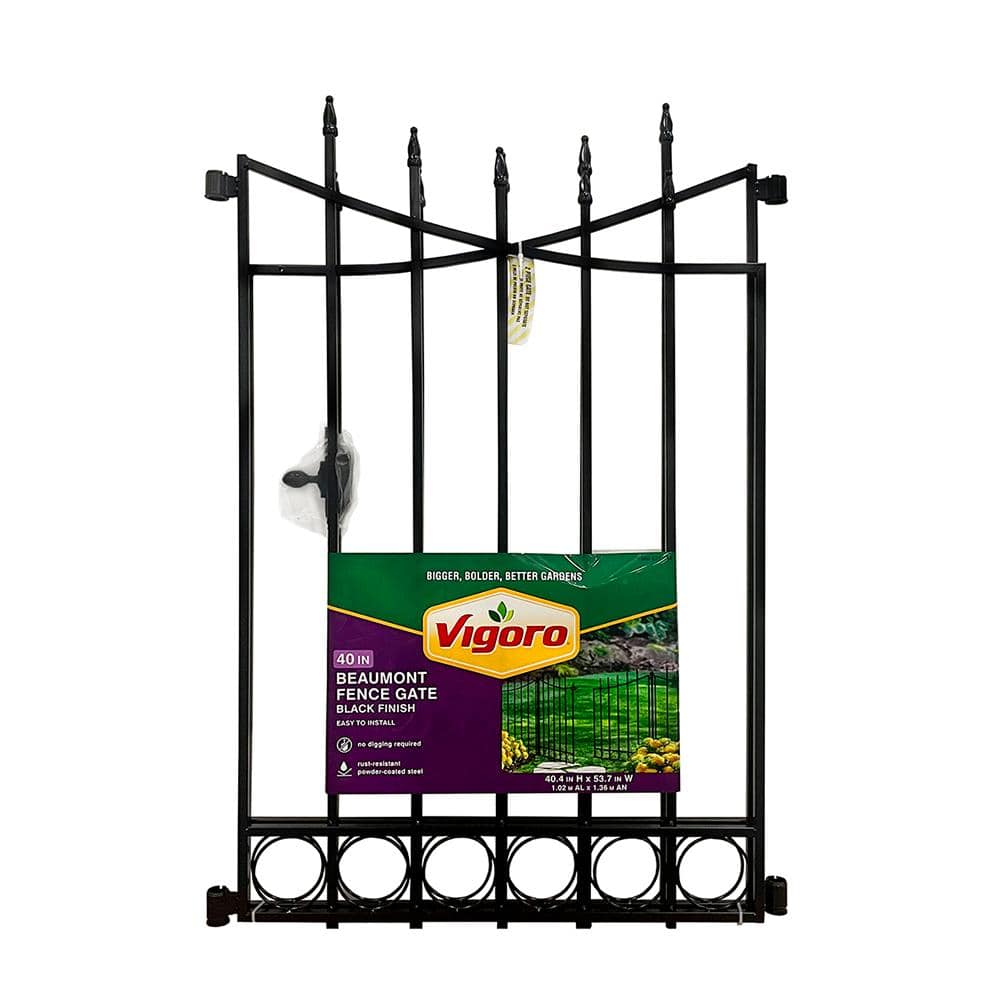 Vigoro Beaumont No Dig 40.4 in. H x 53.8 in. W Black Metal Decorative Garden Fence Gate 860343 The Home Depot