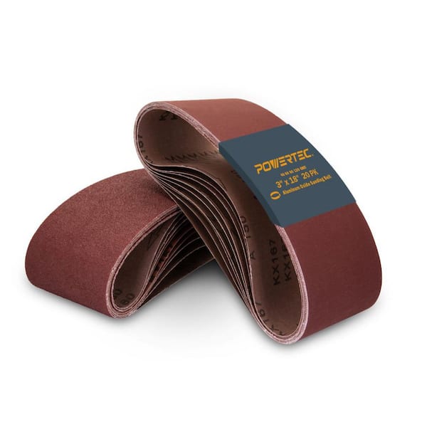 ‎POWERTEC 3 in. x 18 in. 40/60/80/120-Grits Aluminum Oxide Sanding Belts Assortment for Portable Belt Sander (20-Pack)
