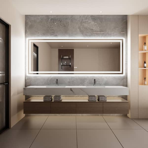 Unbranded 96 in. W x 36 in. H Rectangular Frameless Wall Mounted LED Bathroom Vanity Mirror in Silver