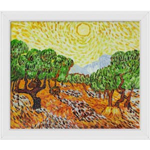 Olive Trees with Yellow Sun and Sky by Vincent Van Gogh Galerie White Framed Nature Painting Art Print 24 in. x 28 in.