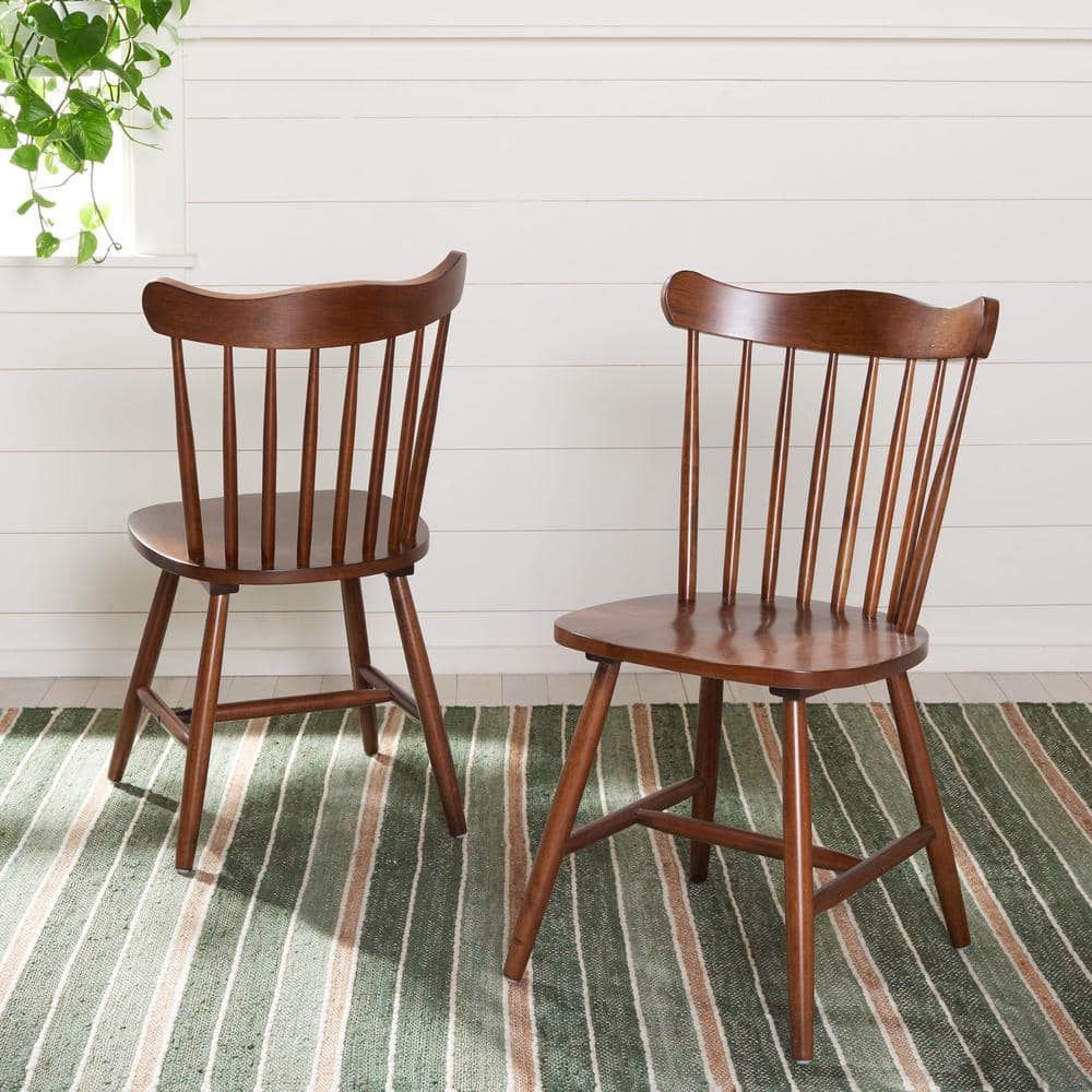 Walnut Slat Back Windsor Dining Chair Set of 2