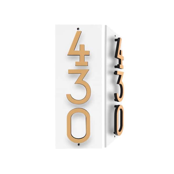Floating Stand-Off 3-Number Vertical Sign White with Black / Gold Modern Font Numbers