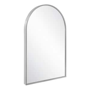 Maeve 24 in. W x 36 in. H Arched Modern Metal Framed Wall Mounted Bathroom Vanity Mirror in Brushed Silver