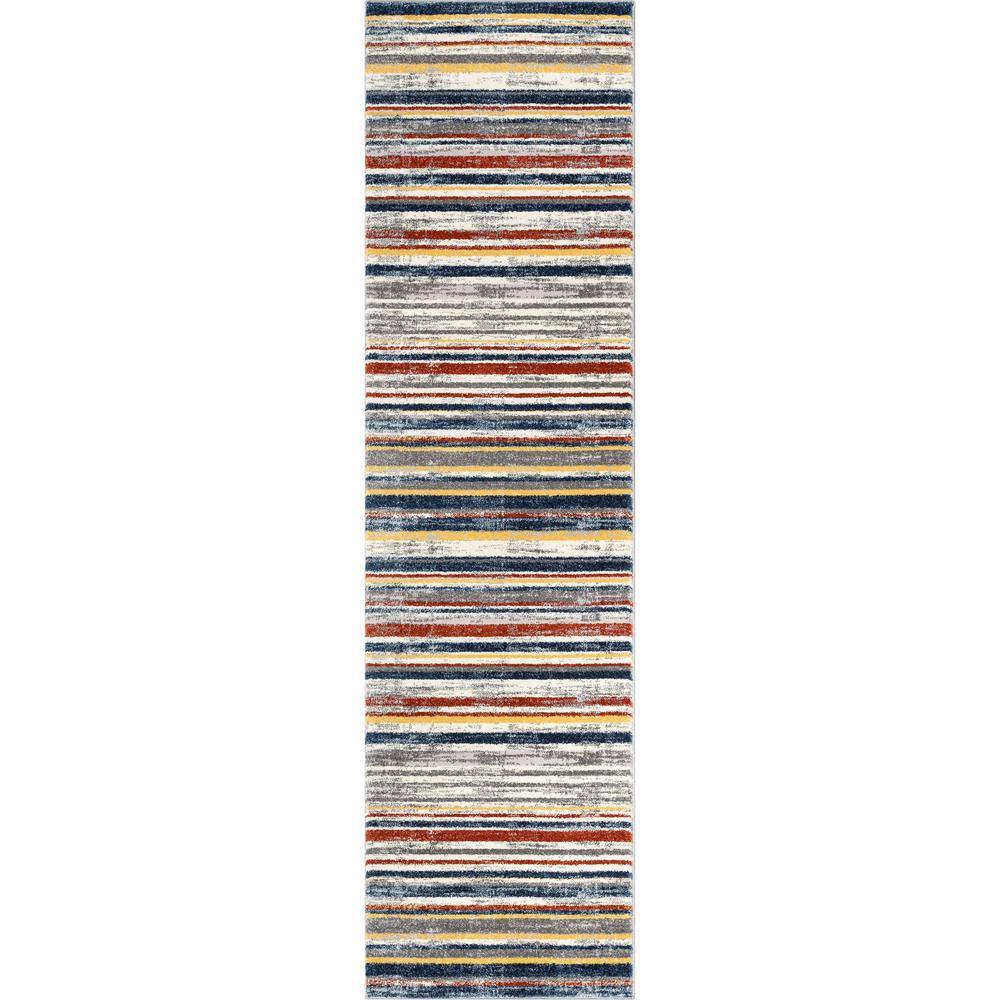 Leona Thar Modern Stripes Ivory Multi 2 ft. 7 in. x 9 ft. 10 in. Runner Area Rug price history on PriceWatchPro