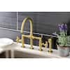 Kingston Brass Whitaker Double-Handle Deck Mount Gooseneck Bridge Kitchen  Faucet with Brass Sprayer in Brushed Brass HKS2337KL - The Home Depot