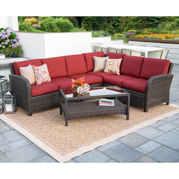 Leisure Made Jackson 5-Piece Wicker Outdoor Sectional Set with Red Cushions