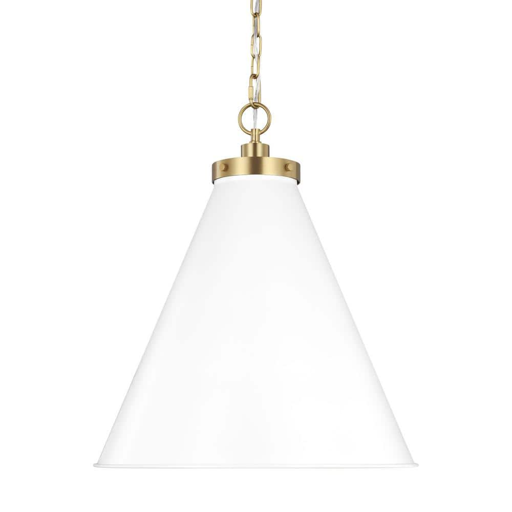 Matte White and Gold 19.5" Indoor/Outdoor Pendant Light