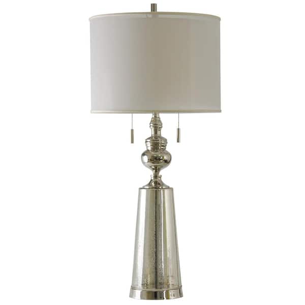 StyleCraft 41 in. Nickel with Northbay Table Lamp with White Hardback Fabric Shade