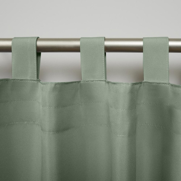 Cabana Seafoam Solid Polyester 54 in. x 120 in. Hook/Loop Tab Top Light Filtering Curtain Panel (Set of 2)