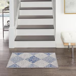 Whimsicle Grey Blue doormat 2 ft. x 3 ft. Geometric Modern Kitchen Area Rug