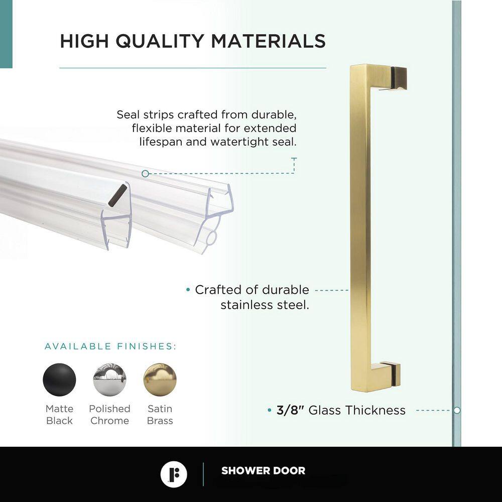 Satin Brass Hinged Frameless Shower Door with Clear Tempered Glass